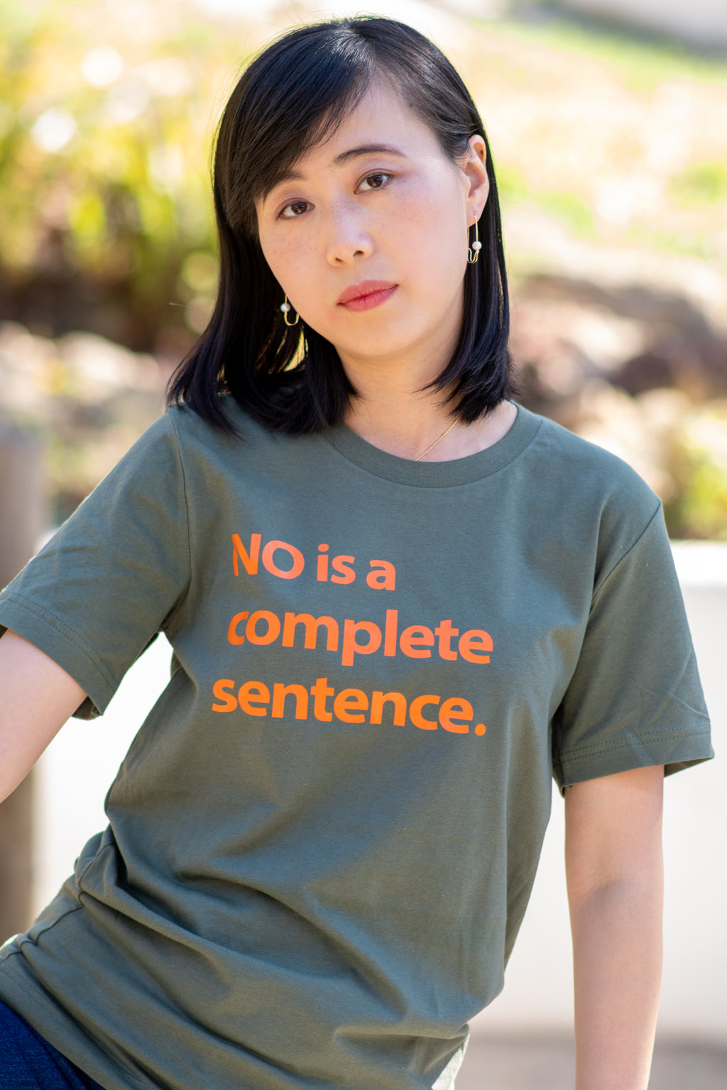 No Is A Complete Sentence • Military Green + Orange Tee