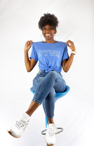 Happiness Is A Vibe • Baby Blue + White Tee