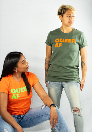 Queer AF • Olive Green + Tangerine Tee